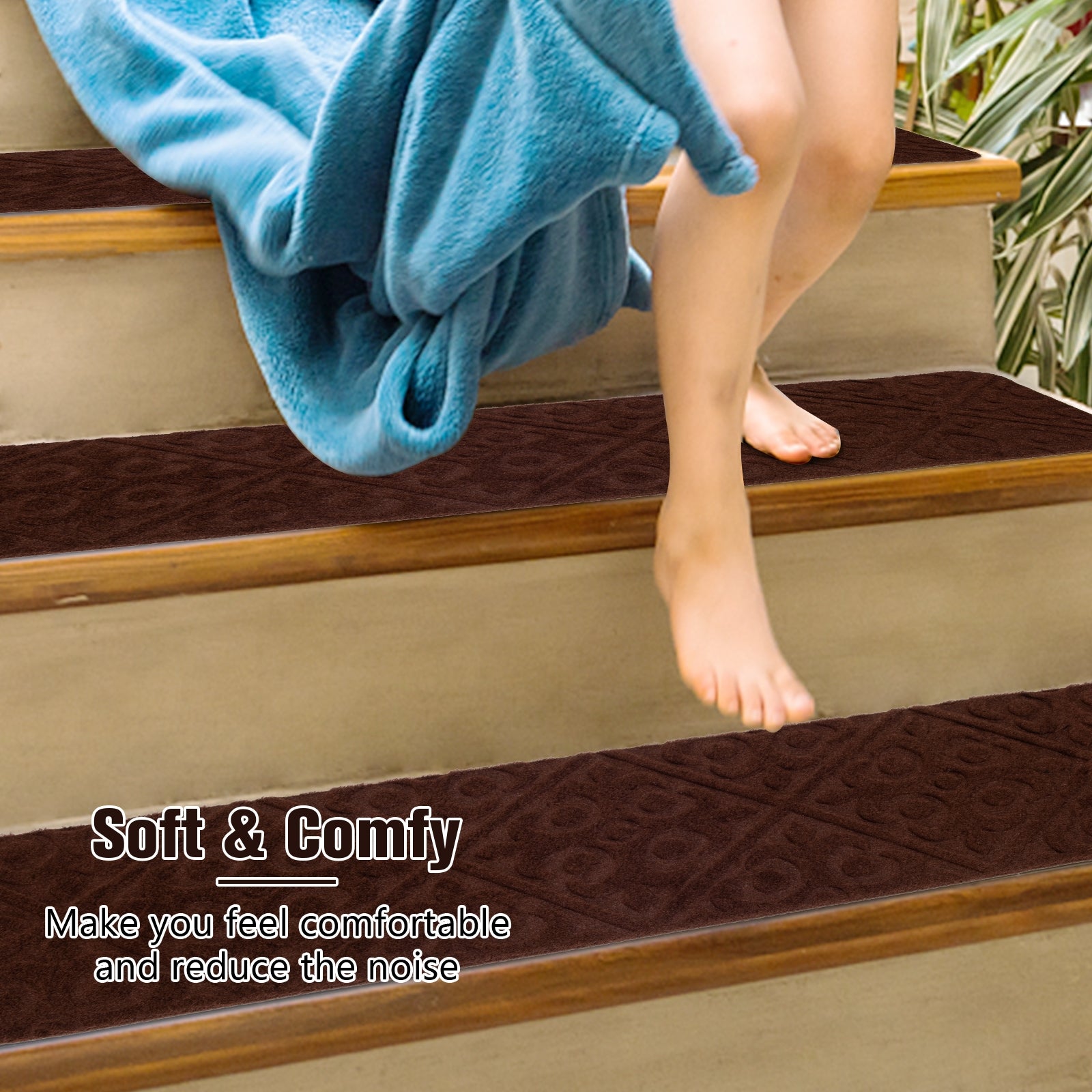 15Pcs Indoor Non-Slip Stair Carpet Mats for Wooden Steps, Brown Rugs at Gallery Canada
