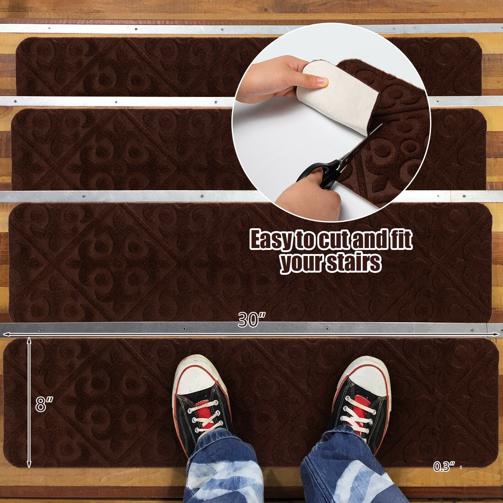 15Pcs Indoor Non-Slip Stair Carpet Mats for Wooden Steps, Brown Rugs at Gallery Canada