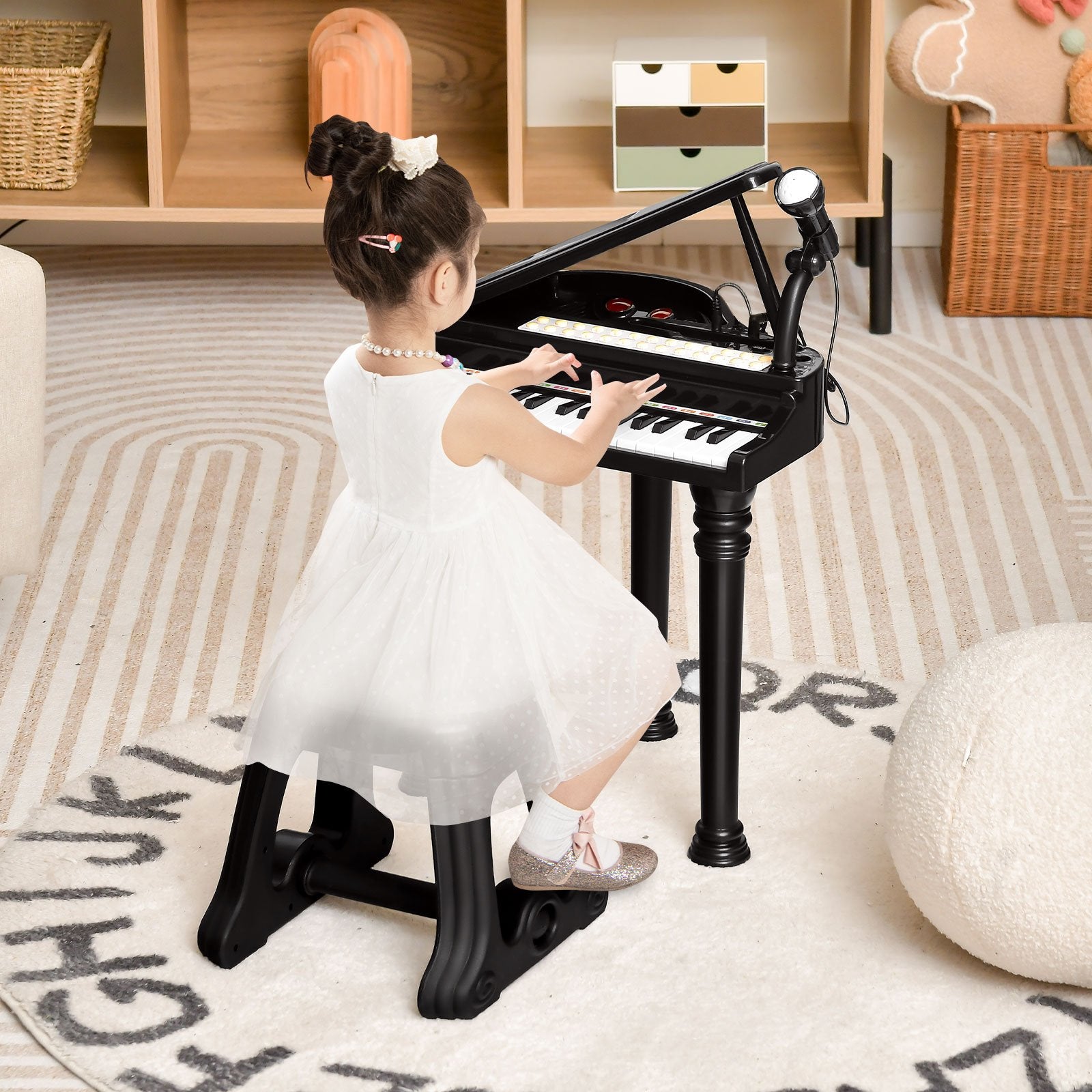 31 Keys Kids Piano Keyboard with Stool and Piano Lid, Black Pianos & Keyboards   at Gallery Canada