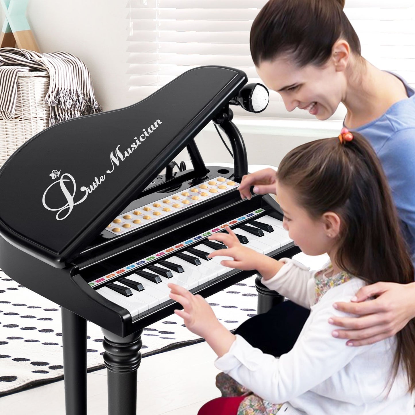 31 Keys Kids Piano Keyboard with Stool and Piano Lid, Black Pianos & Keyboards   at Gallery Canada