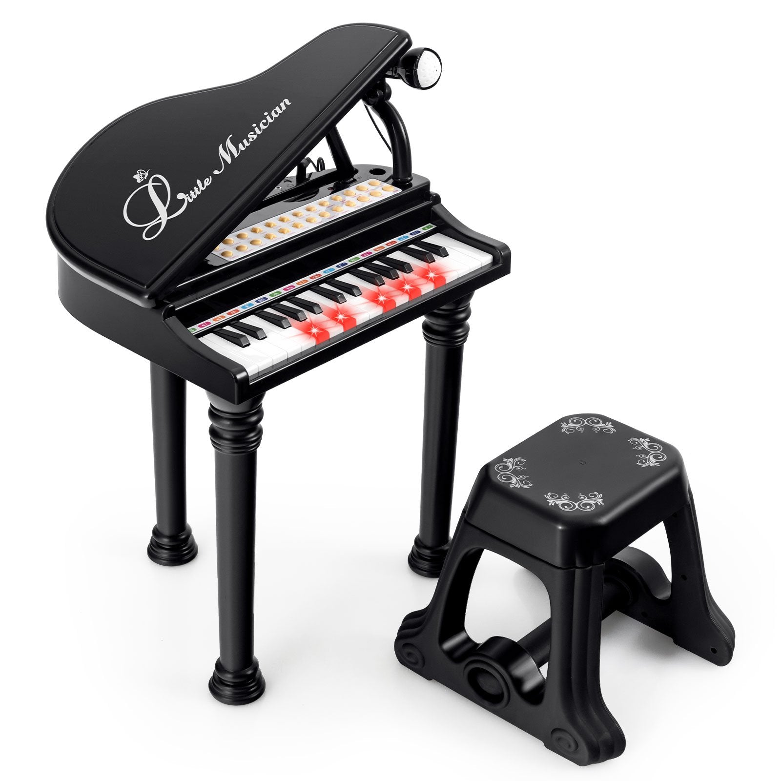 31 Keys Kids Piano Keyboard with Stool and Piano Lid, Black Pianos & Keyboards   at Gallery Canada