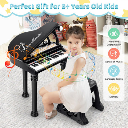 31 Keys Kids Piano Keyboard with Stool and Piano Lid, Black Pianos & Keyboards   at Gallery Canada