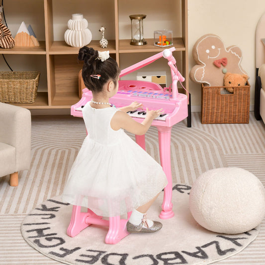 31 Keys Kids Piano Keyboard with Stool and Piano Lid, Pink - Gallery Canada