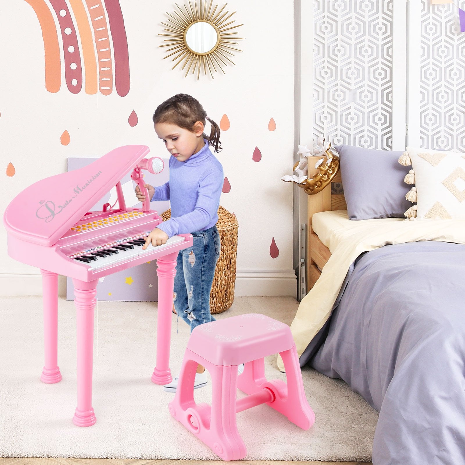 31 Keys Kids Piano Keyboard with Stool and Piano Lid, Pink Pianos & Keyboards   at Gallery Canada