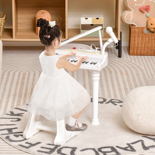 31 Keys Kids Piano Keyboard with Stool and Piano Lid, White - Gallery Canada