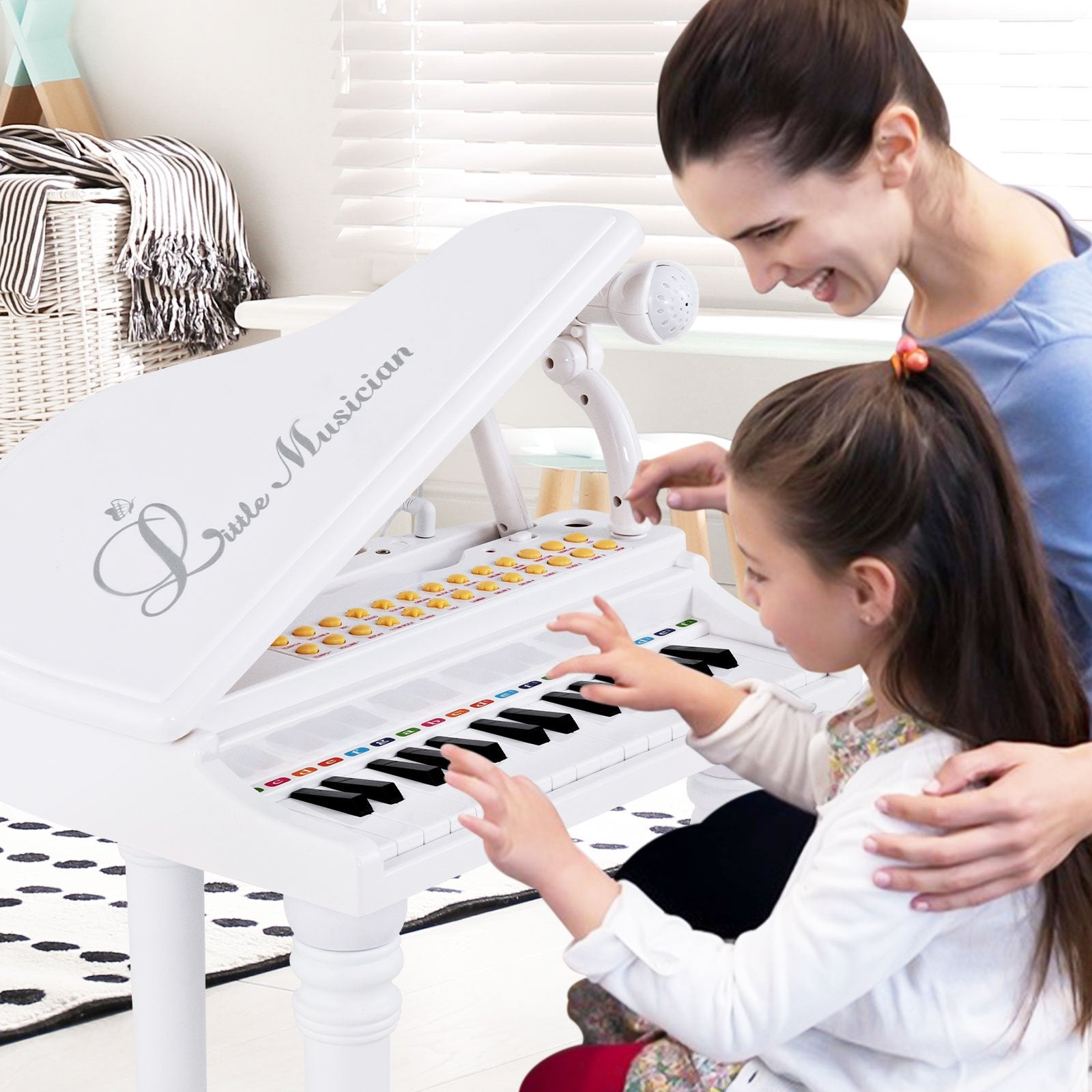 31 Keys Kids Piano Keyboard with Stool and Piano Lid, White Pianos & Keyboards   at Gallery Canada