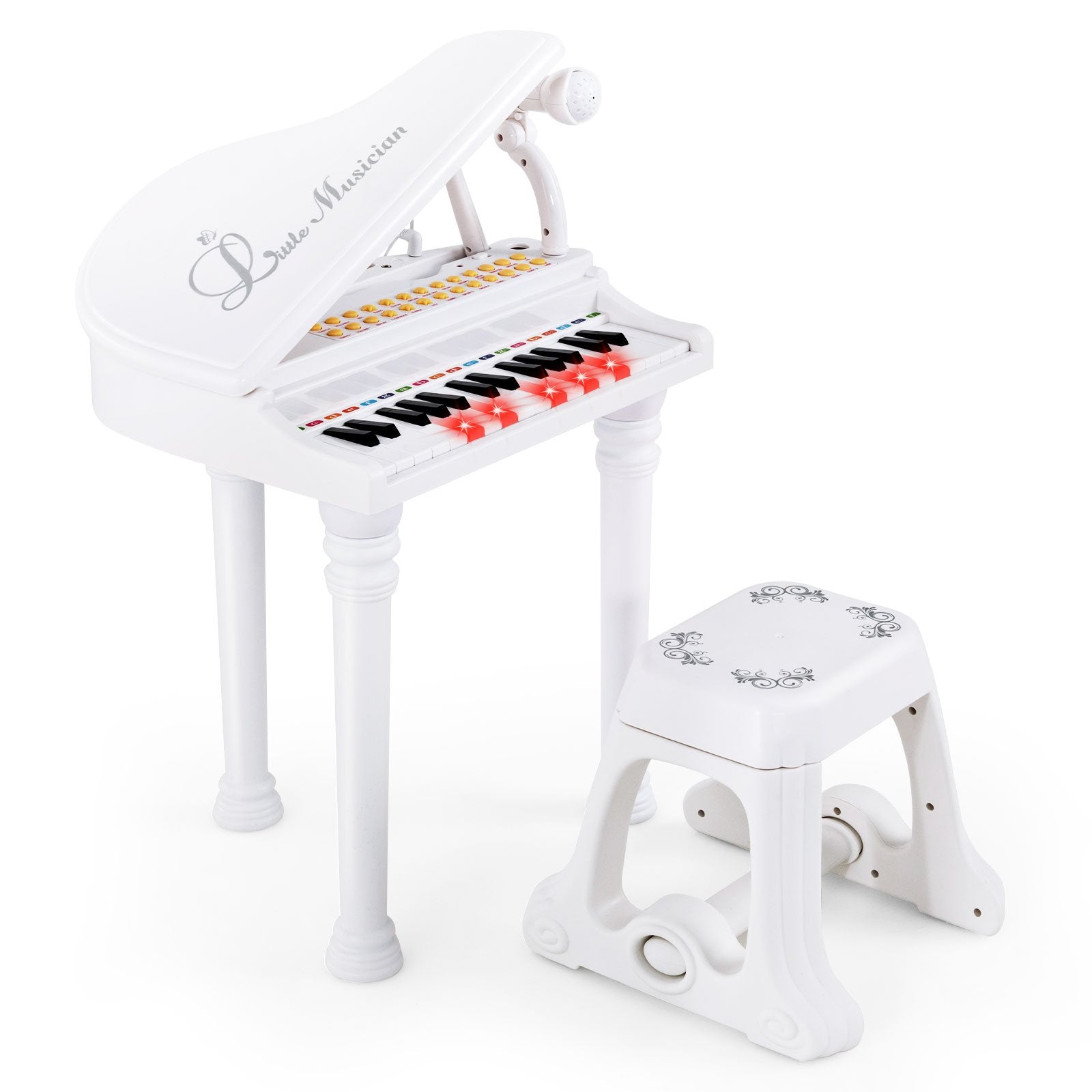 31 Keys Kids Piano Keyboard with Stool and Piano Lid, White Pianos & Keyboards   at Gallery Canada