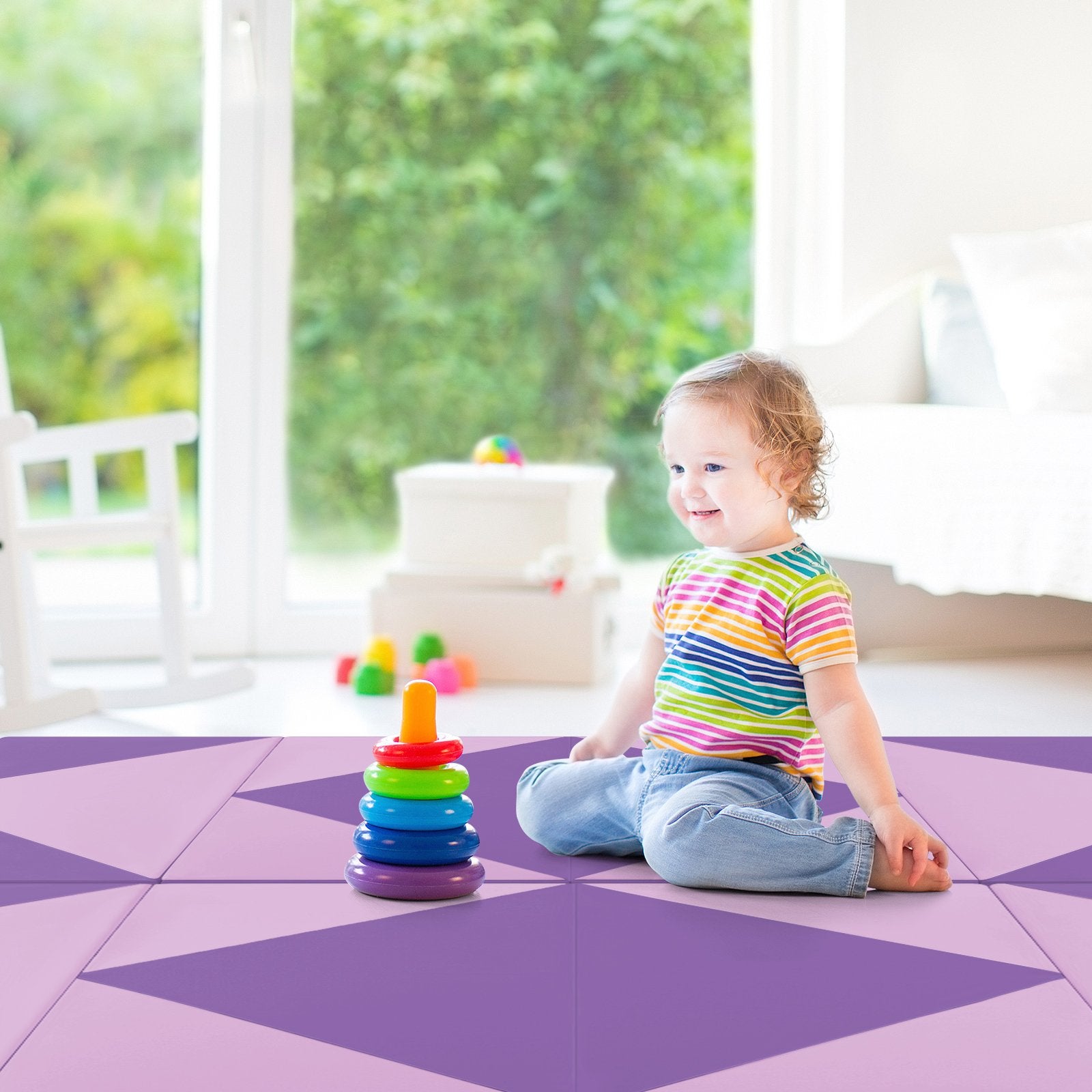 8 Feet PU Leather Folding Gymnastics Mat with Hook and Loop Fasteners, Pink & Purple Yoga & Gym Mats   at Gallery Canada