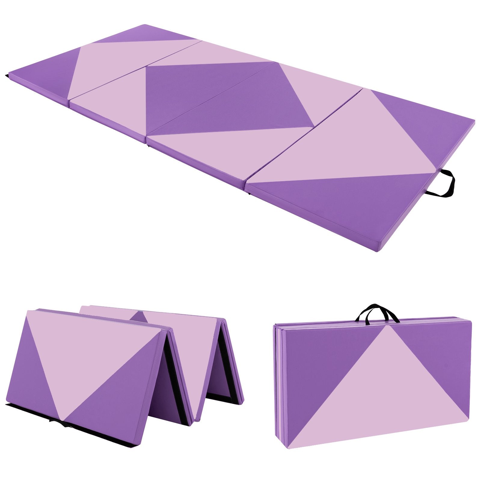 8 Feet PU Leather Folding Gymnastics Mat with Hook and Loop Fasteners, Pink & Purple Yoga & Gym Mats   at Gallery Canada