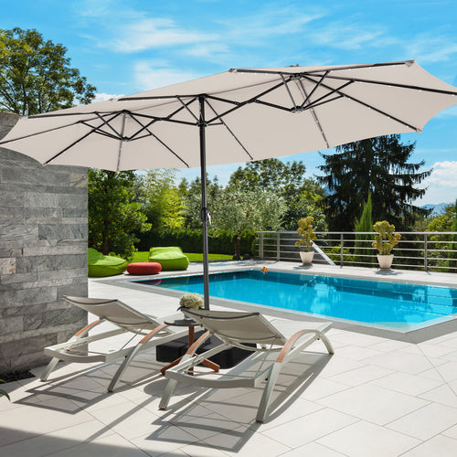 15 Feet Double-Sided Patio Umbrella with 48 LED Lights, Beige