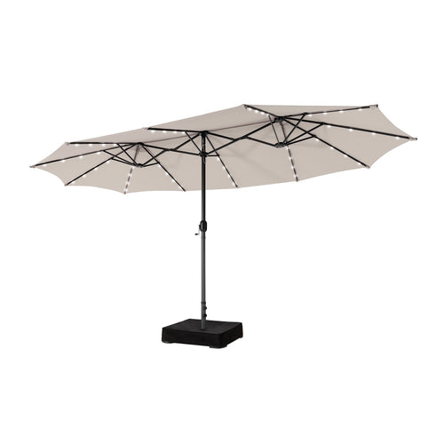 15 Feet Double-Sided Patio Umbrella with 48 LED Lights, Beige
