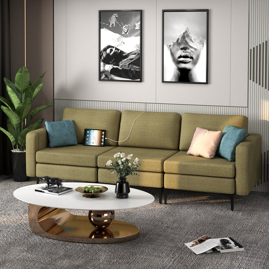 Convertible Leather Sofa Couch with Magazine Pockets 3-Seat with 2 USB Port, Green Sofas & Loveseats   at Gallery Canada