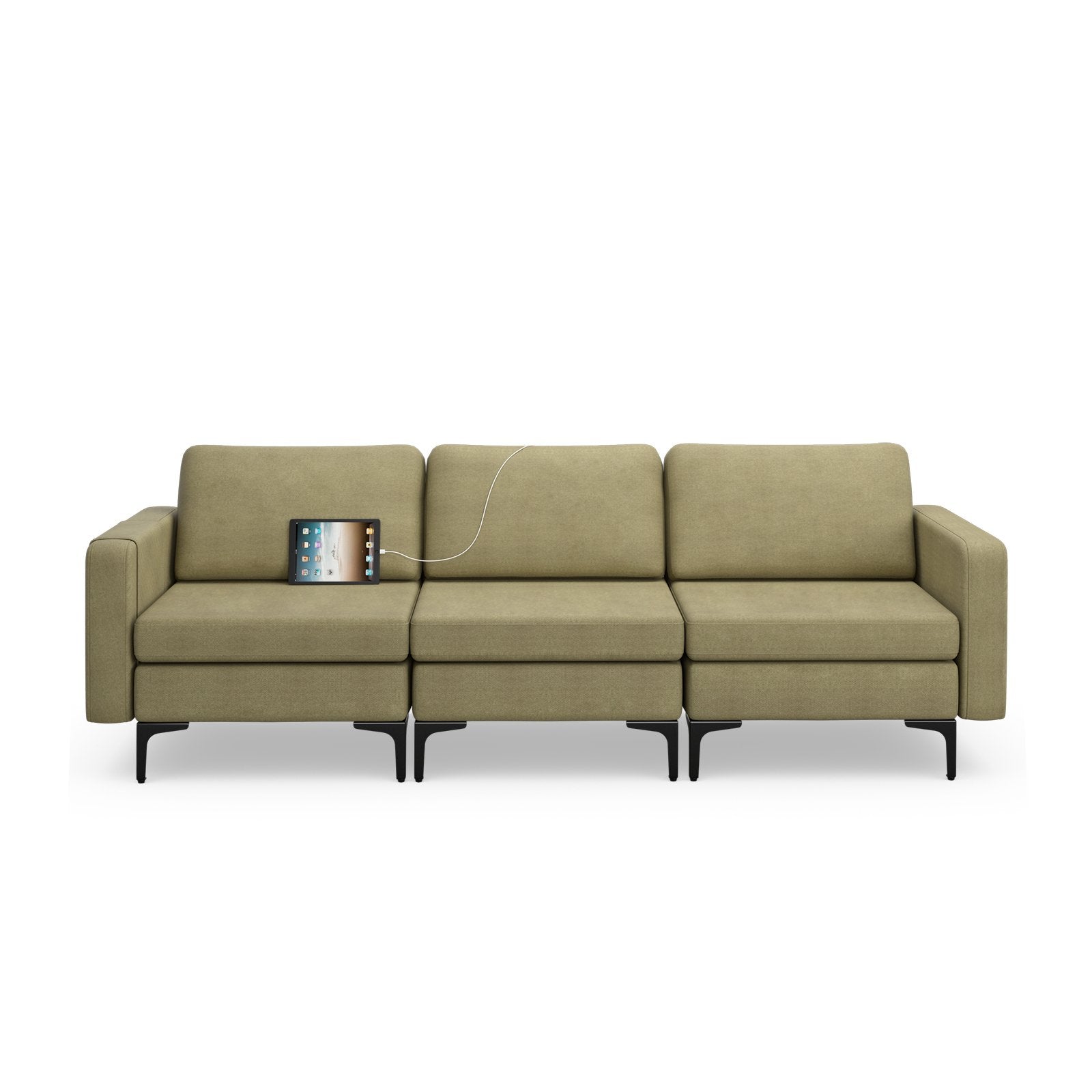 Convertible Leather Sofa Couch with Magazine Pockets 3-Seat with 2 USB Port, Green Sofas & Loveseats   at Gallery Canada