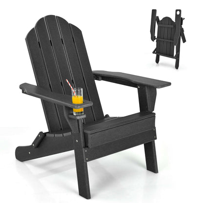 Foldable Weather Resistant Patio Chair with Built-in Cup Holder, Black Adirondack Chairs   at Gallery Canada