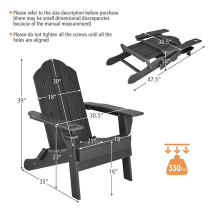 Foldable Weather Resistant Patio Chair with Built-in Cup Holder, Black Adirondack Chairs   at Gallery Canada