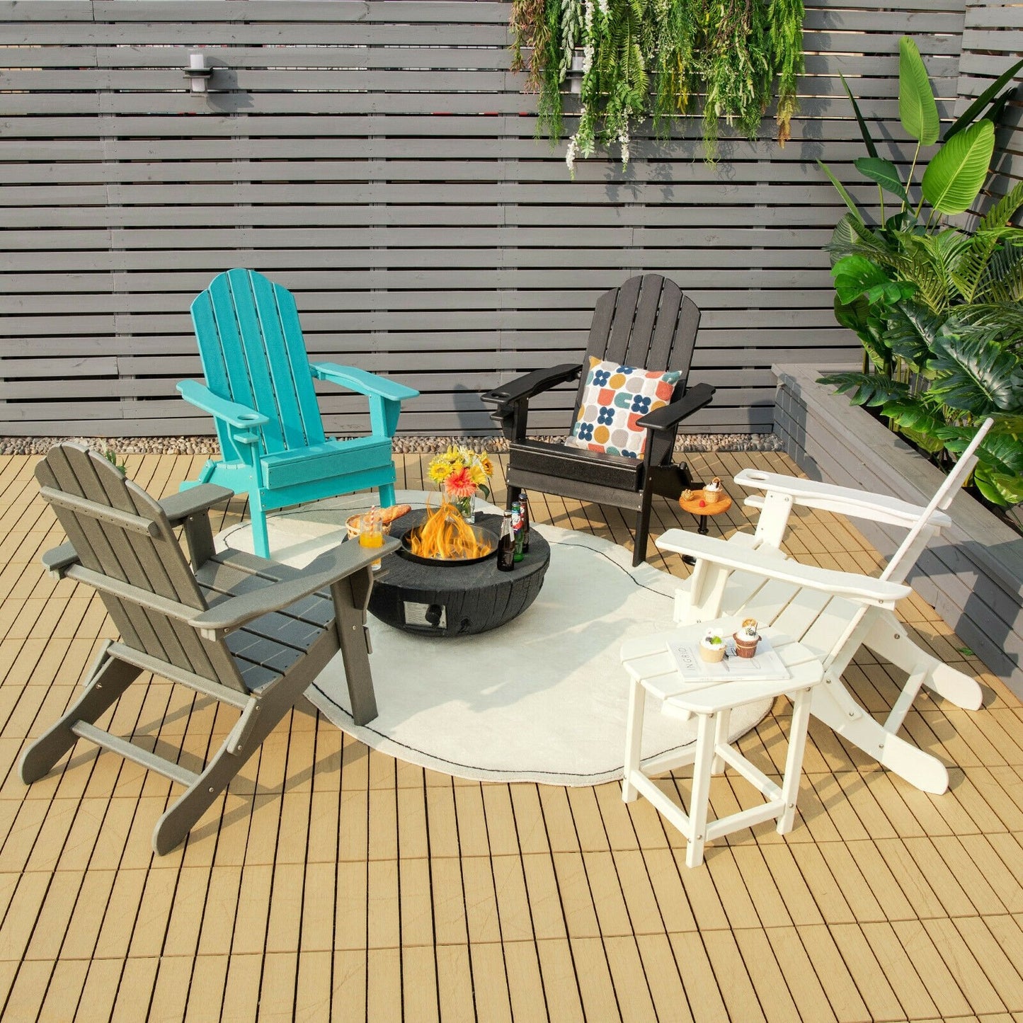 Foldable Weather Resistant Patio Chair with Built-in Cup Holder, Black Adirondack Chairs   at Gallery Canada