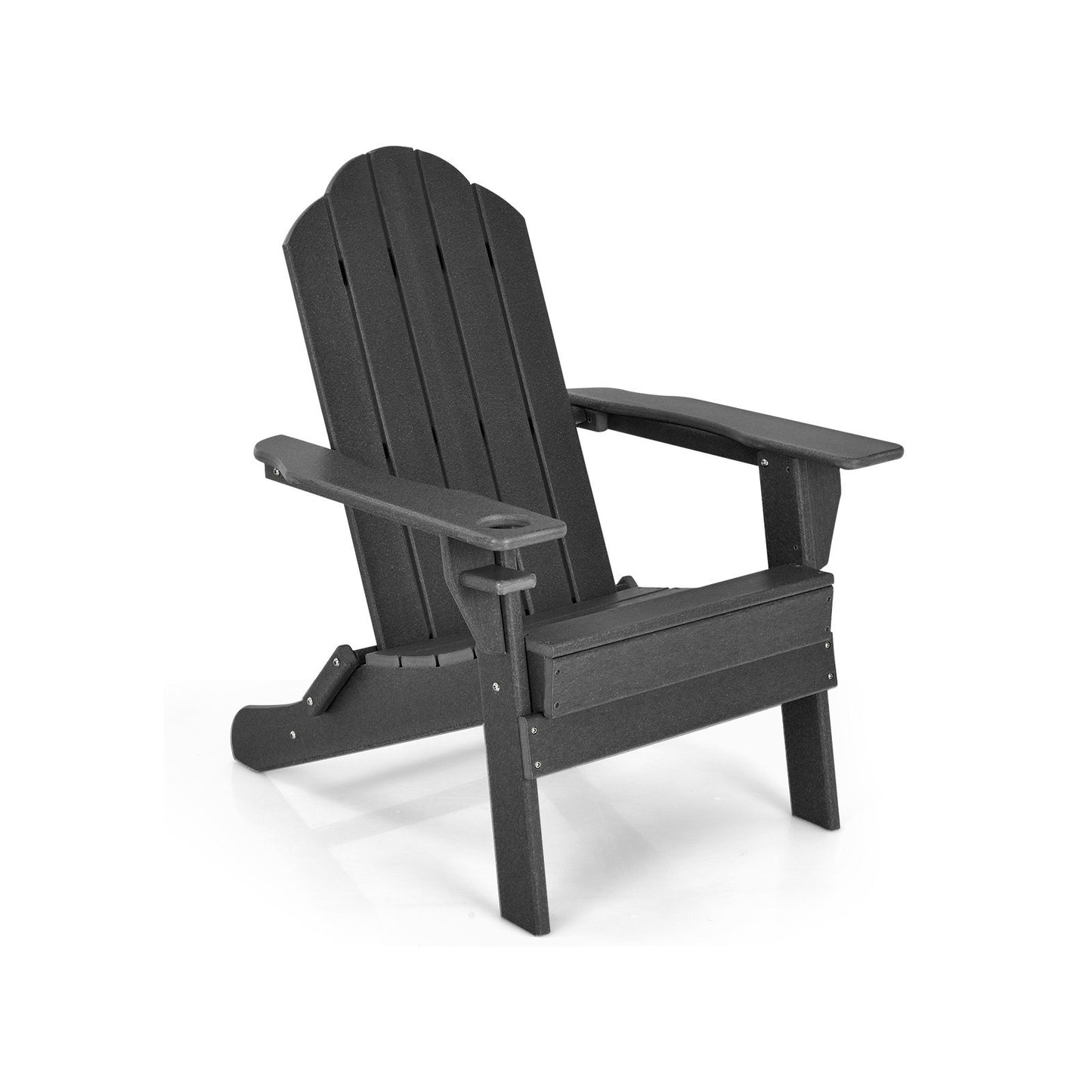 Foldable Weather Resistant Patio Chair with Built-in Cup Holder, Black Adirondack Chairs   at Gallery Canada