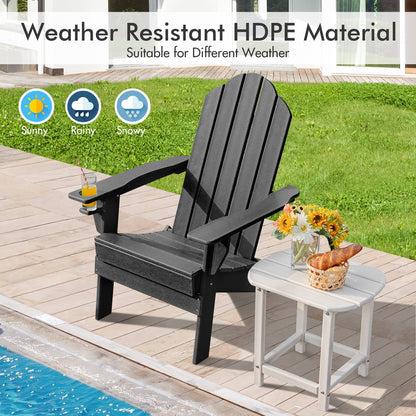 Foldable Weather Resistant Patio Chair with Built-in Cup Holder, Black Adirondack Chairs   at Gallery Canada