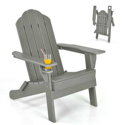 Foldable Weather Resistant Patio Chair with Built-in Cup Holder, Gray Adirondack Chairs   at Gallery Canada