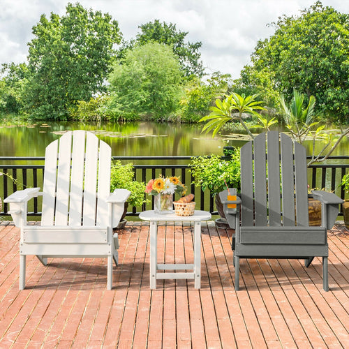 Foldable Weather Resistant Patio Chair with Built-in Cup Holder, Gray