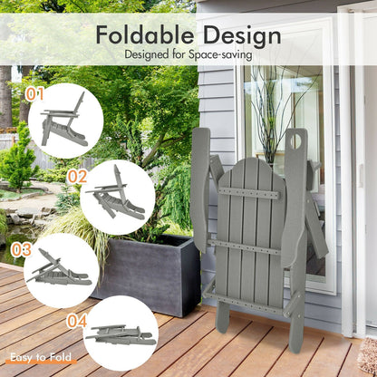 Foldable Weather Resistant Patio Chair with Built-in Cup Holder, Gray Adirondack Chairs   at Gallery Canada