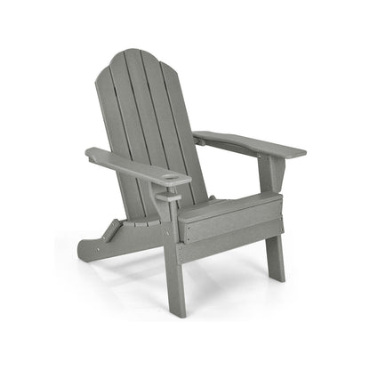 Foldable Weather Resistant Patio Chair with Built-in Cup Holder, Gray Adirondack Chairs   at Gallery Canada