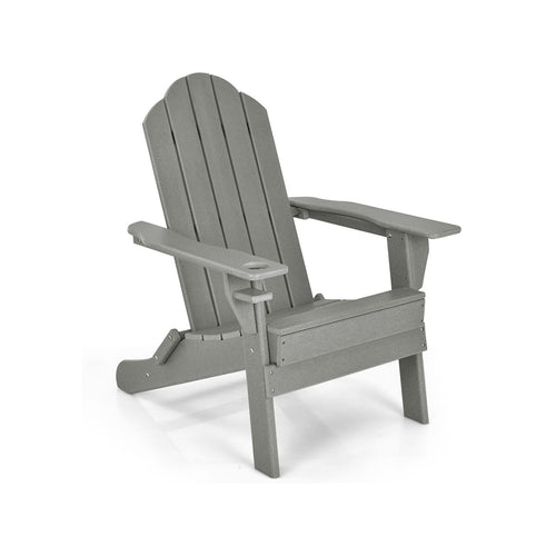 Foldable Weather Resistant Patio Chair with Built-in Cup Holder, Gray