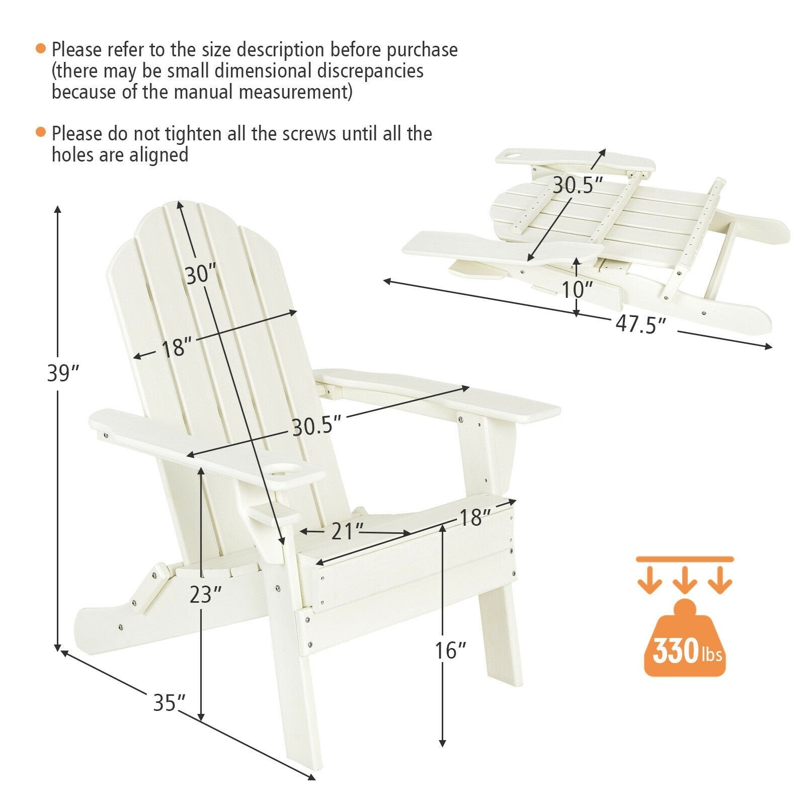 Foldable Weather Resistant Patio Chair with Built-in Cup Holder, White Adirondack Chairs   at Gallery Canada