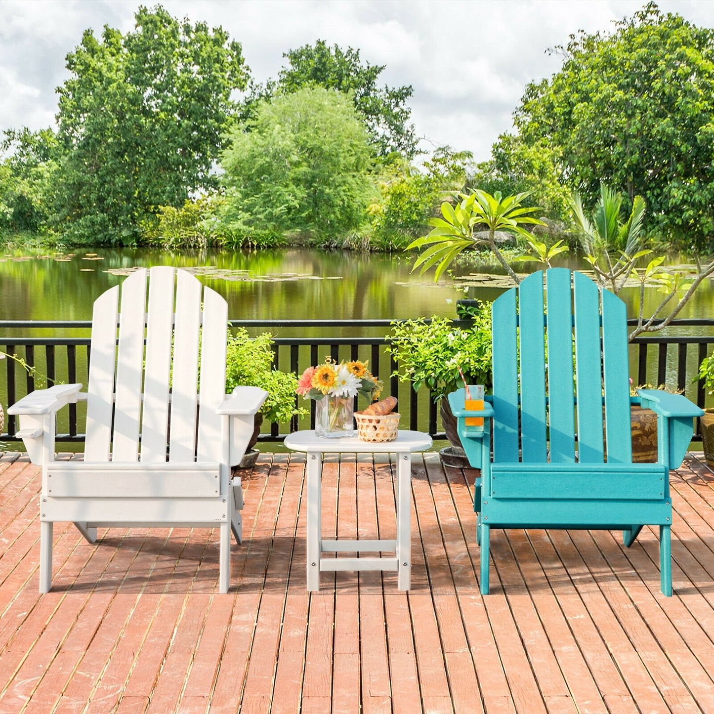 Foldable Weather Resistant Patio Chair with Built-in Cup Holder, White Adirondack Chairs   at Gallery Canada