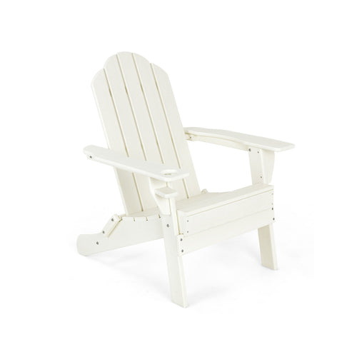 Foldable Weather Resistant Patio Chair with Built-in Cup Holder, White