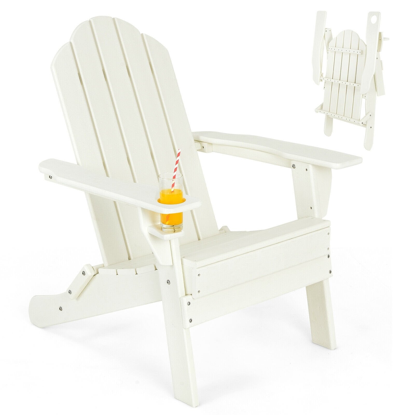 Foldable Weather Resistant Patio Chair with Built-in Cup Holder, White Adirondack Chairs   at Gallery Canada