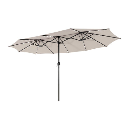 15 Feet Twin Patio Umbrella with 48 Solar LED Lights, Beige - Gallery Canada