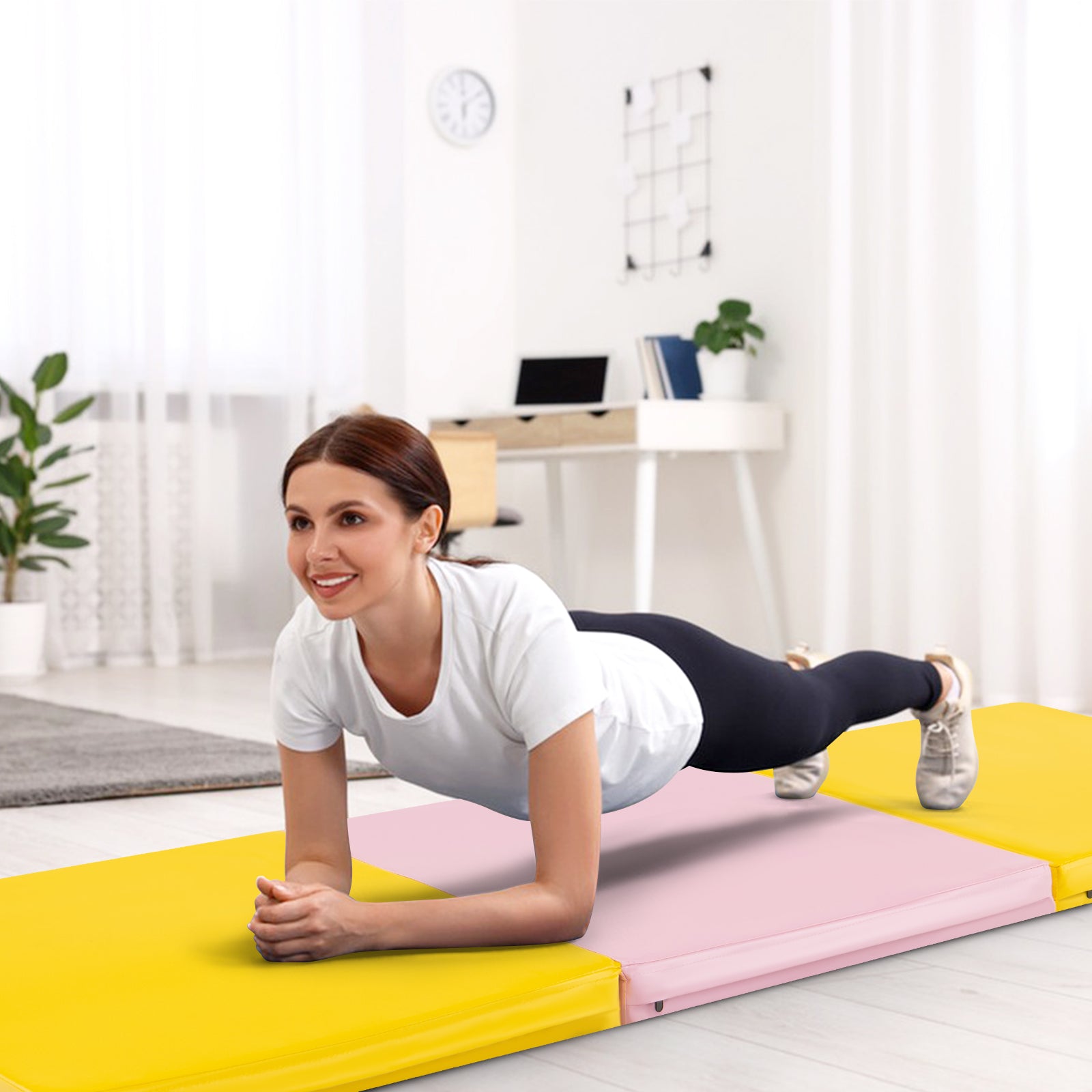 6 x 2 FT Tri-Fold Gym Mat with Handles and Removable Zippered Cover, Yellow Yoga & Gym Mats   at Gallery Canada