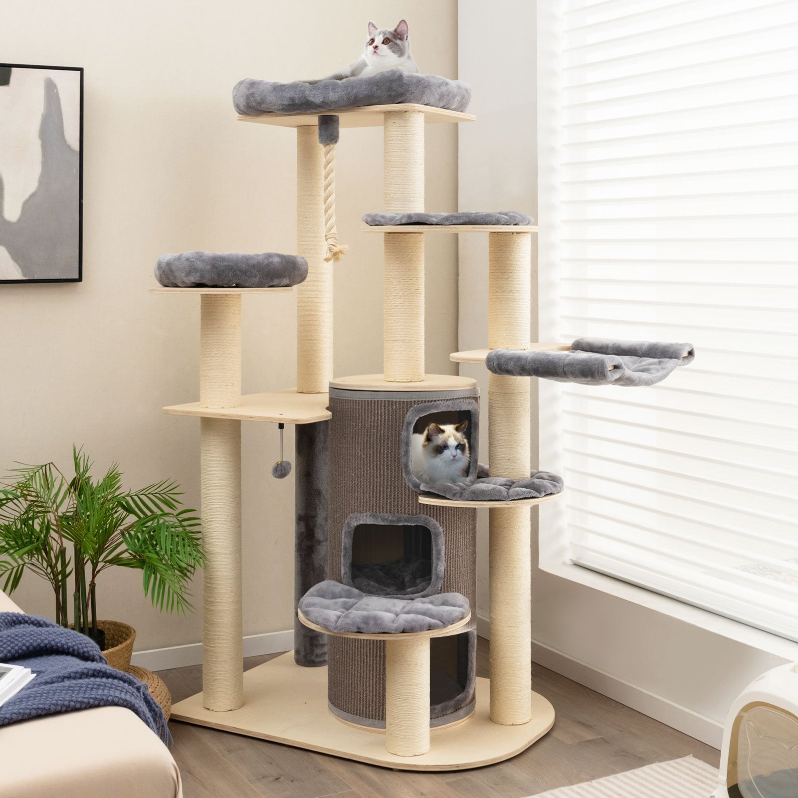 Multi-Level Cat Tree with 3-story Cat Condo, Gray - Gallery Canada