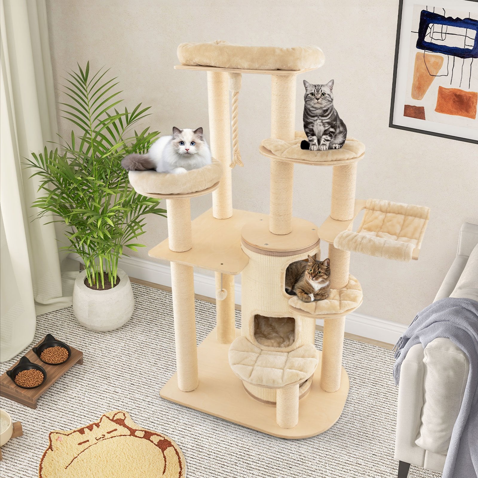 Multi-Level Cat Tree with 3-story Cat Condo, Beige Cat Trees Condos & Scratchers   at Gallery Canada