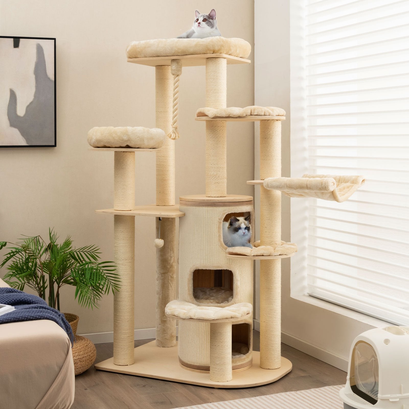 Multi-Level Cat Tree with 3-story Cat Condo, Beige Cat Trees Condos & Scratchers   at Gallery Canada