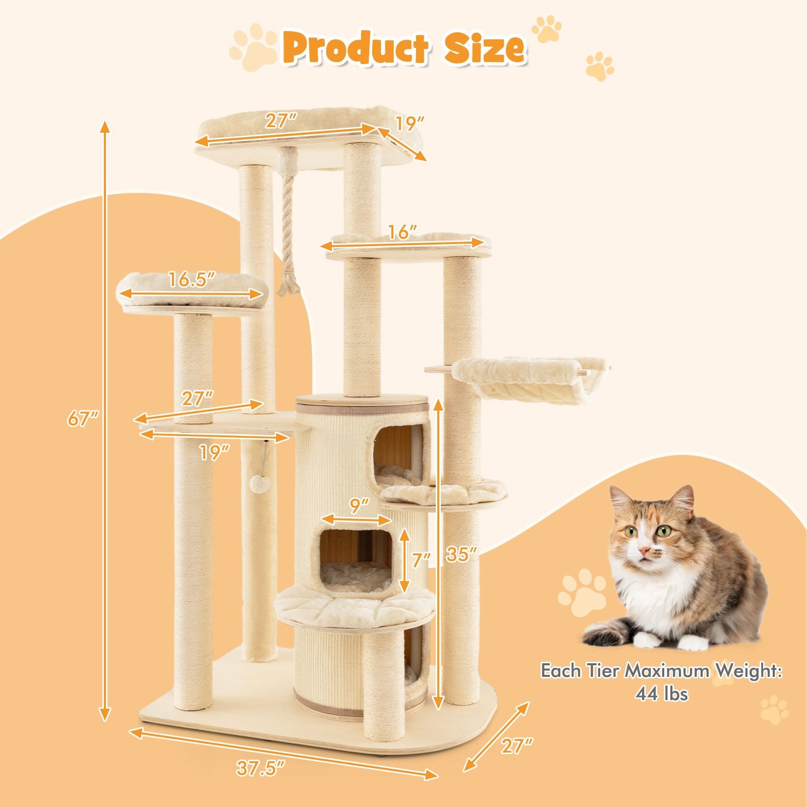 Multi-Level Cat Tree with 3-story Cat Condo, Beige Cat Trees Condos & Scratchers   at Gallery Canada