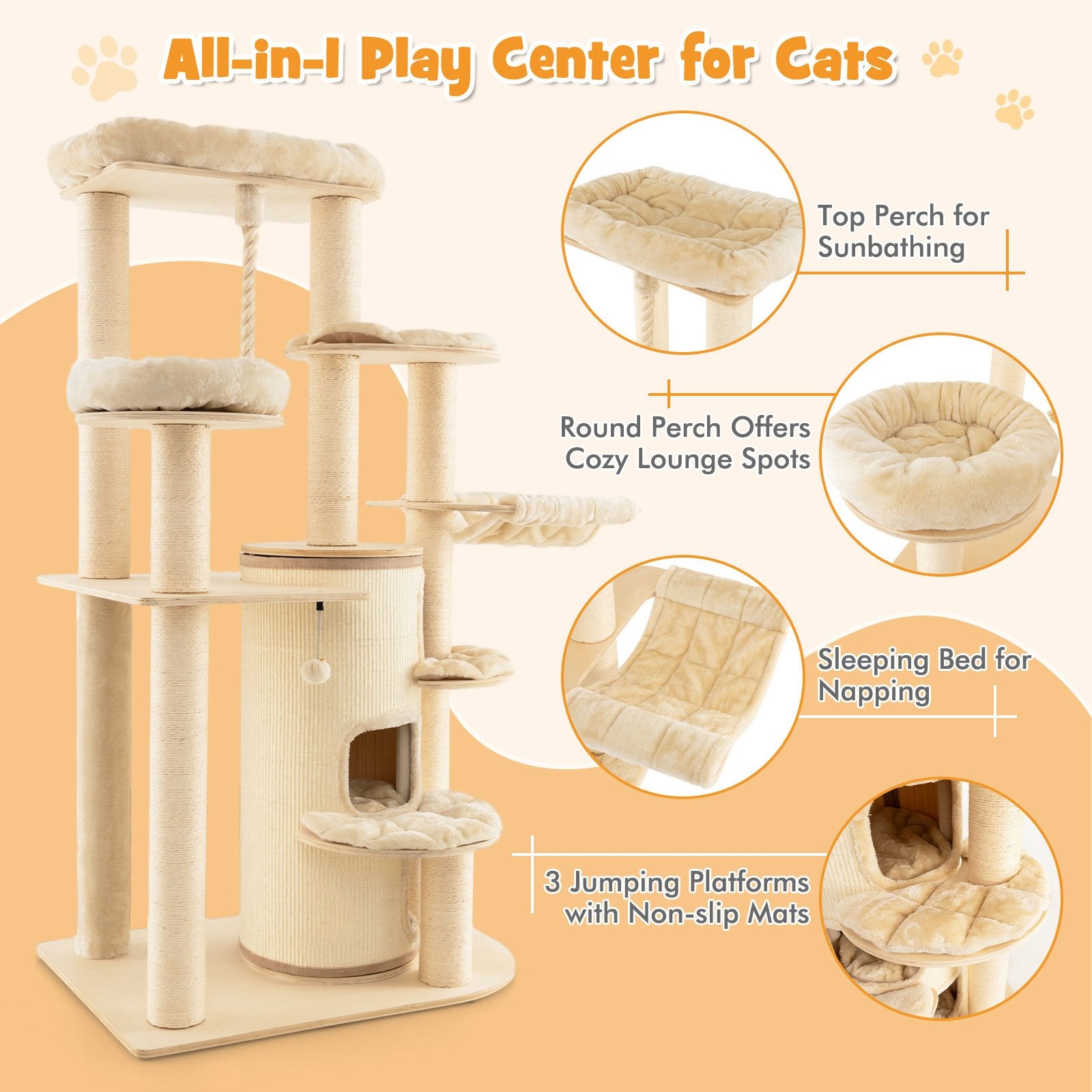 Multi-Level Cat Tree with 3-story Cat Condo, Beige Cat Trees Condos & Scratchers   at Gallery Canada