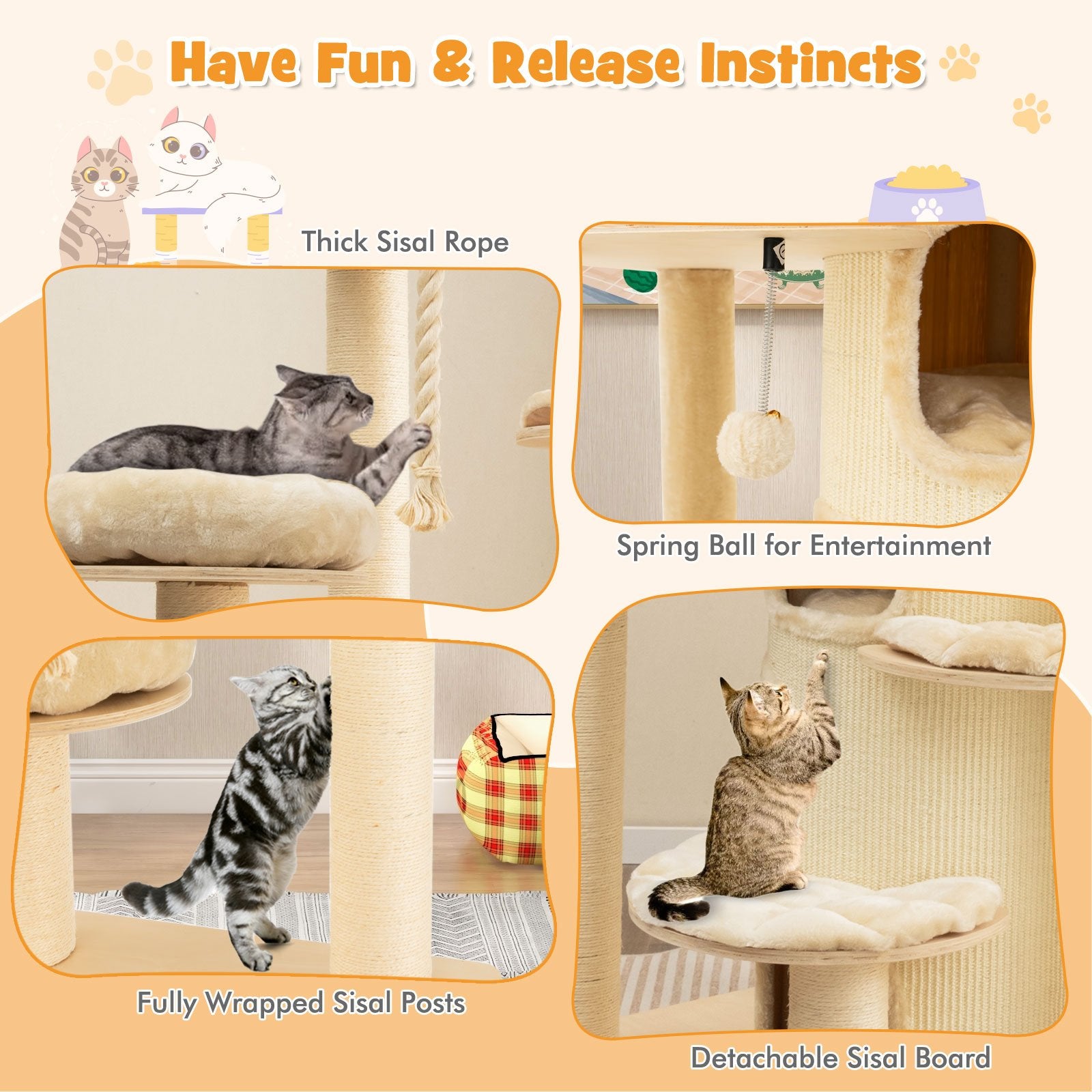 Multi-Level Cat Tree with 3-story Cat Condo, Beige Cat Trees Condos & Scratchers   at Gallery Canada