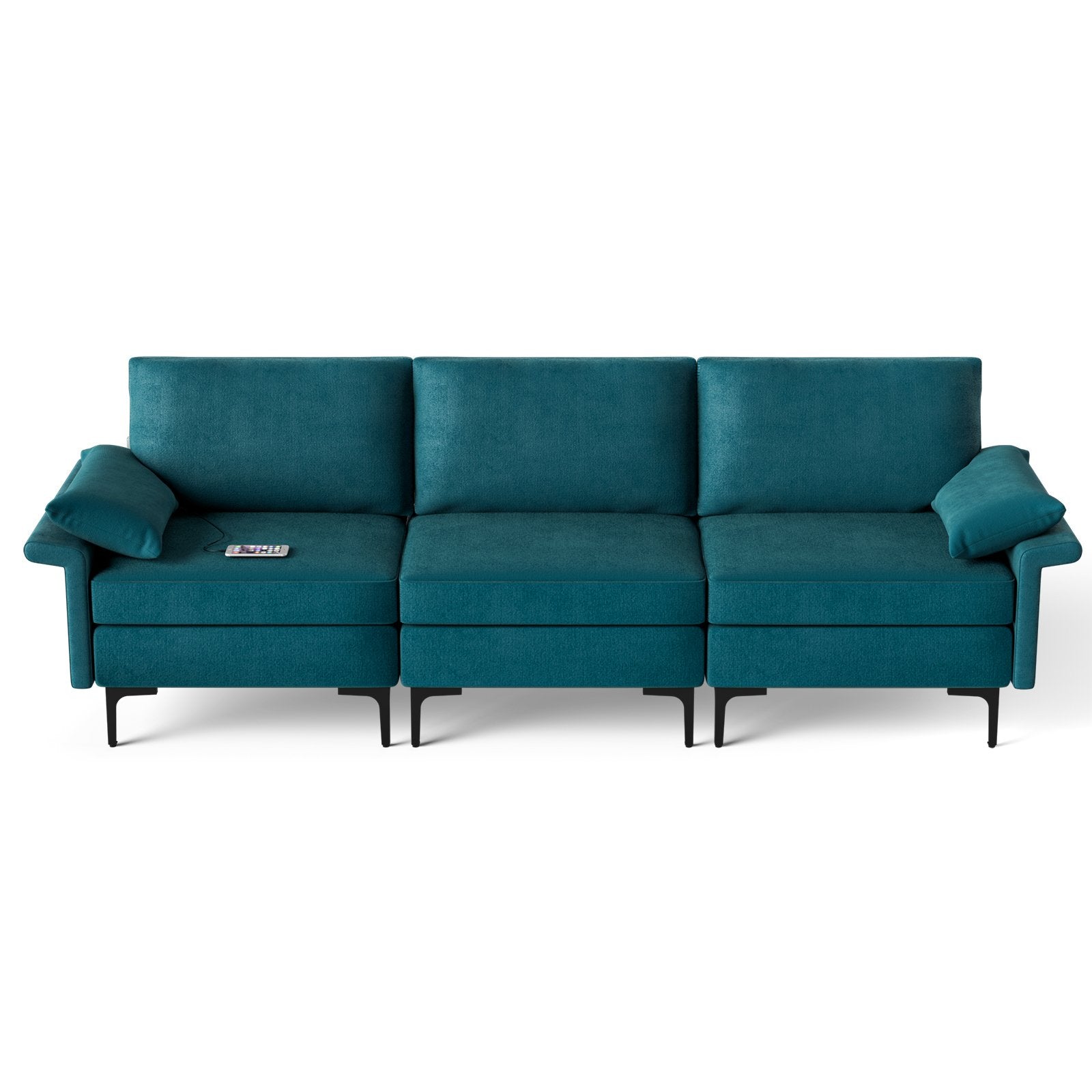 Large 3-Seat Sofa Sectional with Metal Legs and 2 USB Ports for 3-4 people, Turquoise Sofas & Loveseats   at Gallery Canada