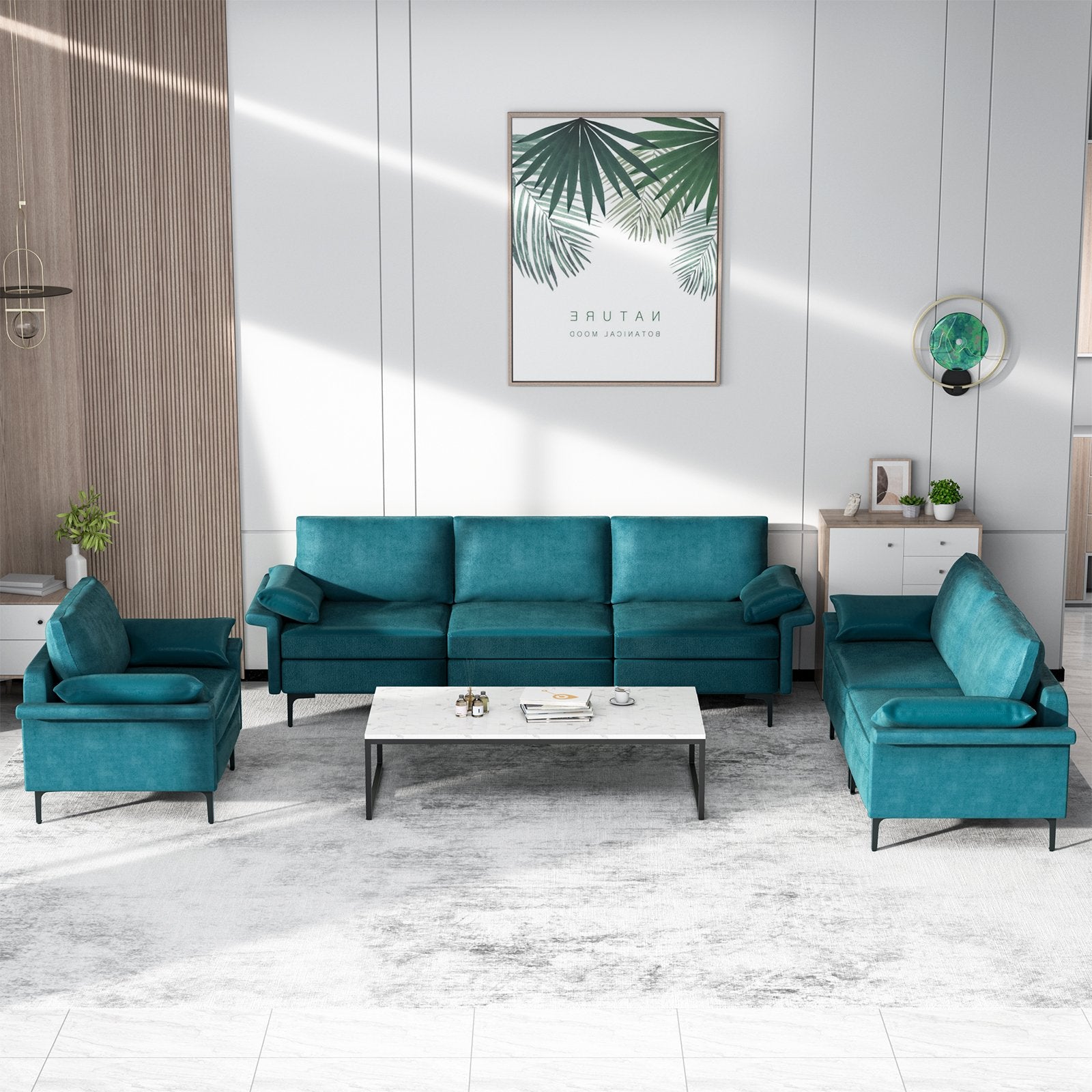 Large 3-Seat Sofa Sectional with Metal Legs and 2 USB Ports for 3-4 people, Turquoise Sofas & Loveseats   at Gallery Canada