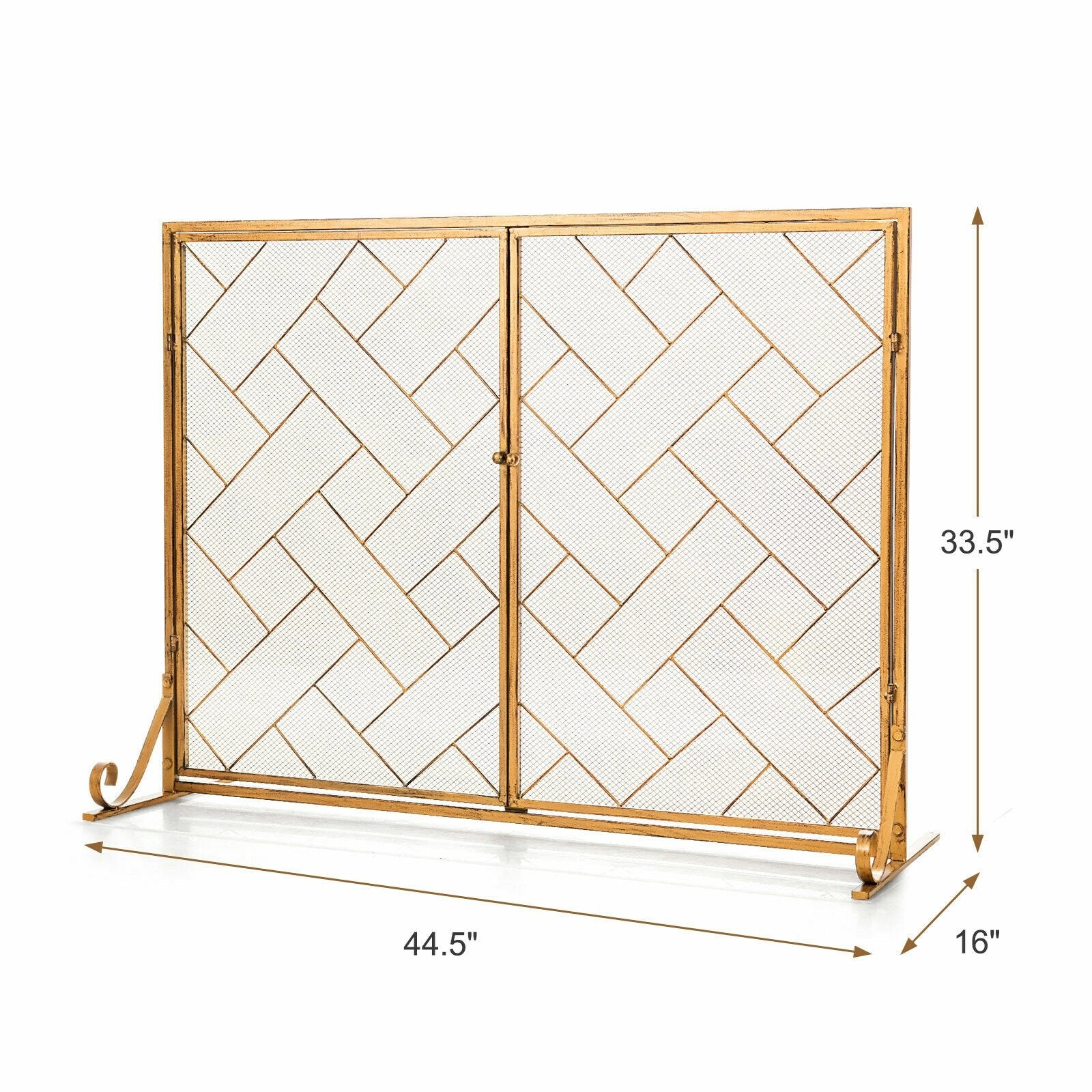 3-Panel Folding Wrought Iron Fireplace Screen with Doors and 4 Pieces Tools Set, Golden Fireplace Tools   at Gallery Canada