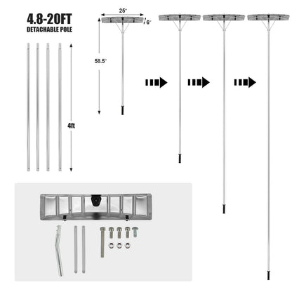 4.8-20 Feet Sectional Snow Roof Rake with Reinforced Aluminum Poles, Black Snow Removal   at Gallery Canada