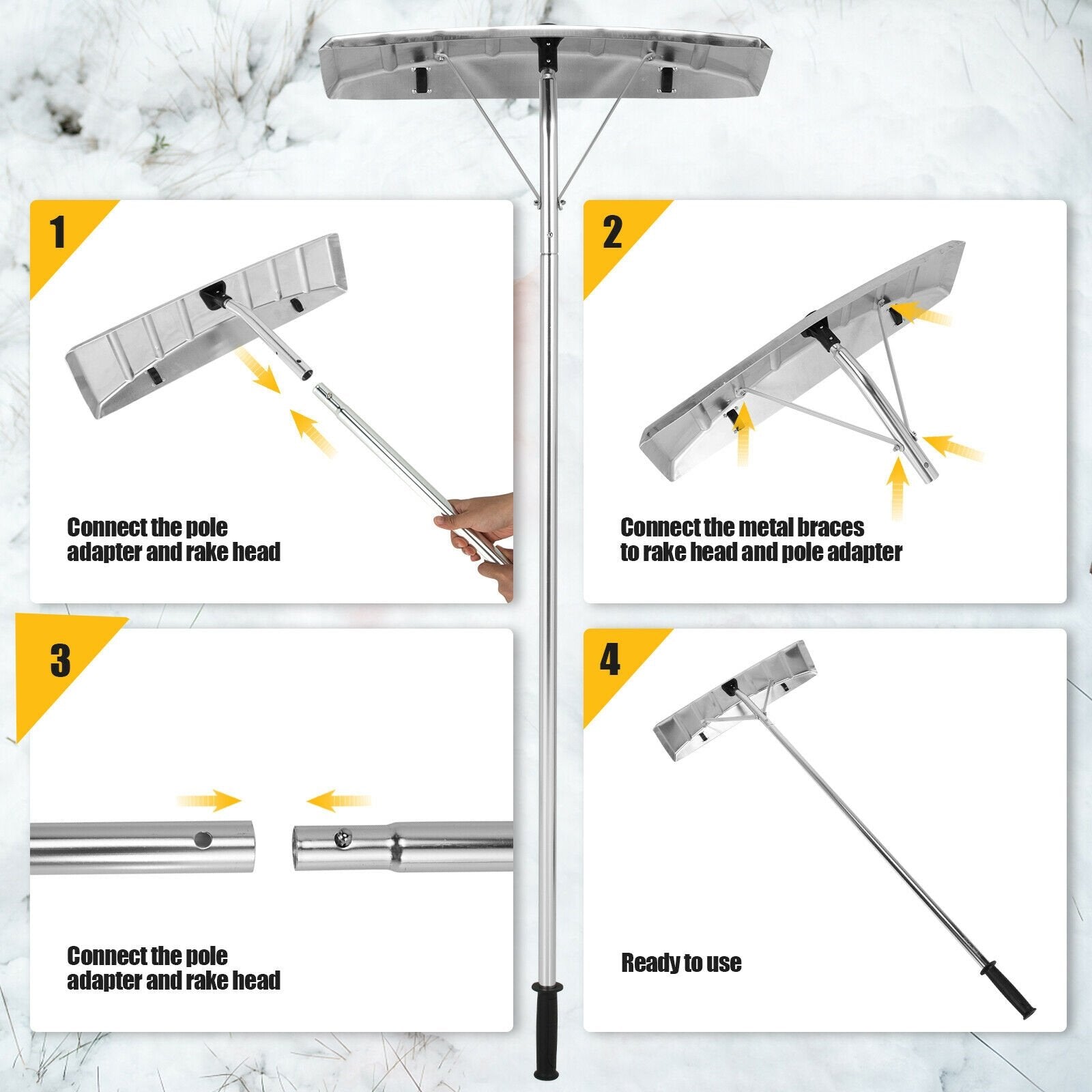 4.8-20 Feet Sectional Snow Roof Rake with Reinforced Aluminum Poles, Black Snow Removal   at Gallery Canada