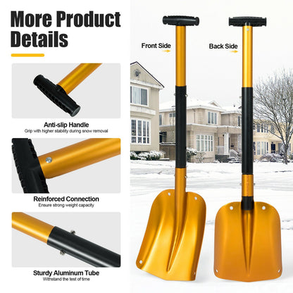 Adjustable Aluminum Snow Shovel with Anti-Skid Handle and Large Blade, Yellow - Gallery Canada