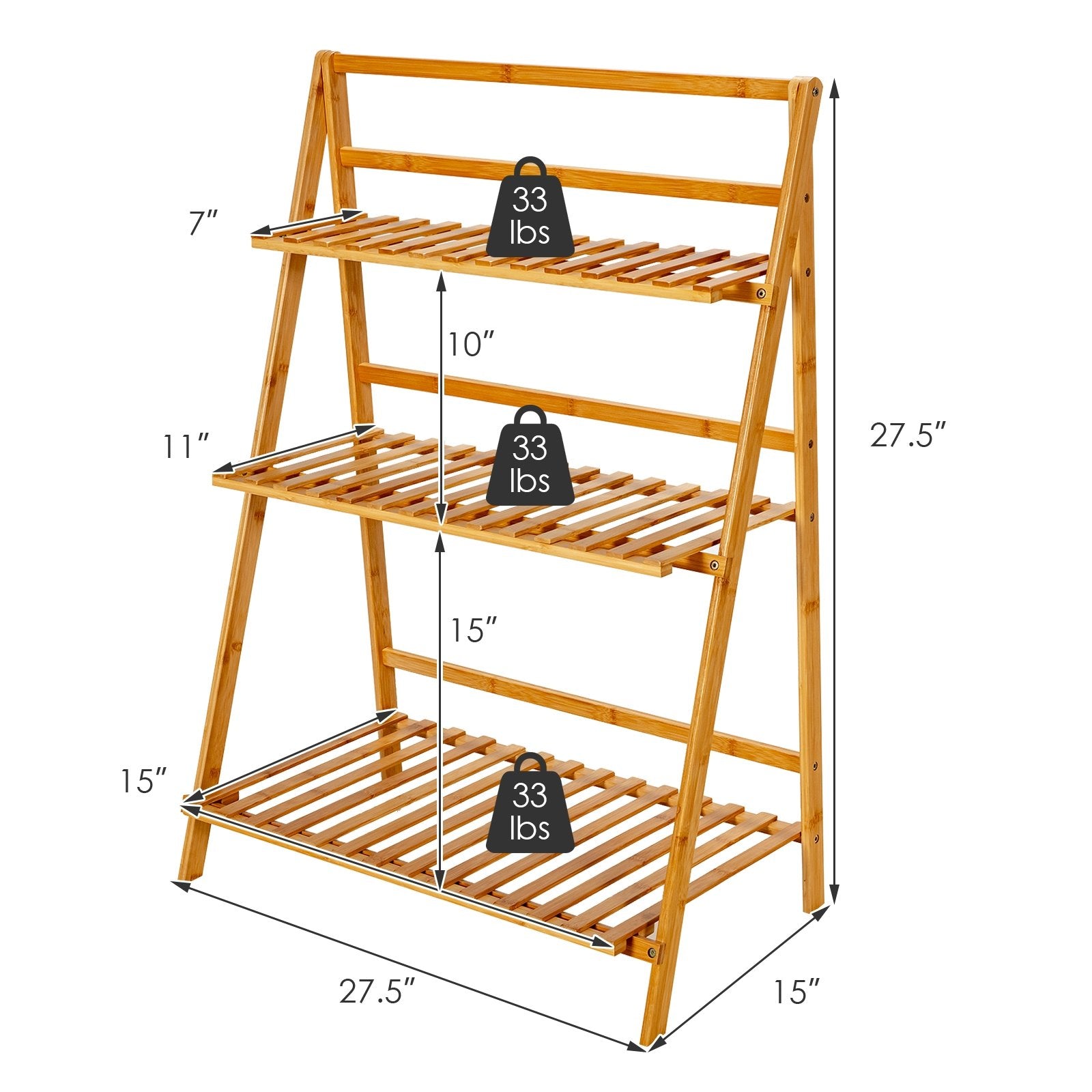 3-Tier Bamboo Foldable Plant Stand with Display Shelf Rack, Natural Plant Stands   at Gallery Canada