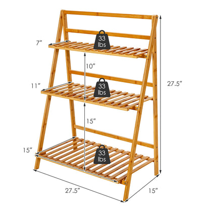 3-Tier Bamboo Foldable Plant Stand with Display Shelf Rack, Natural Plant Stands   at Gallery Canada