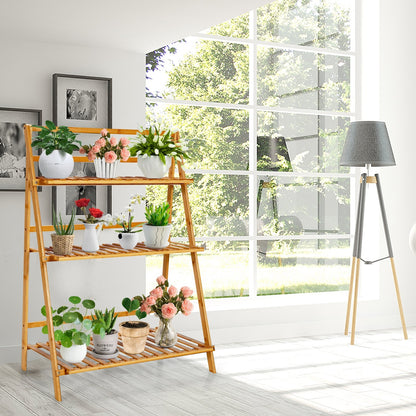 3-Tier Bamboo Foldable Plant Stand with Display Shelf Rack, Natural Plant Stands   at Gallery Canada