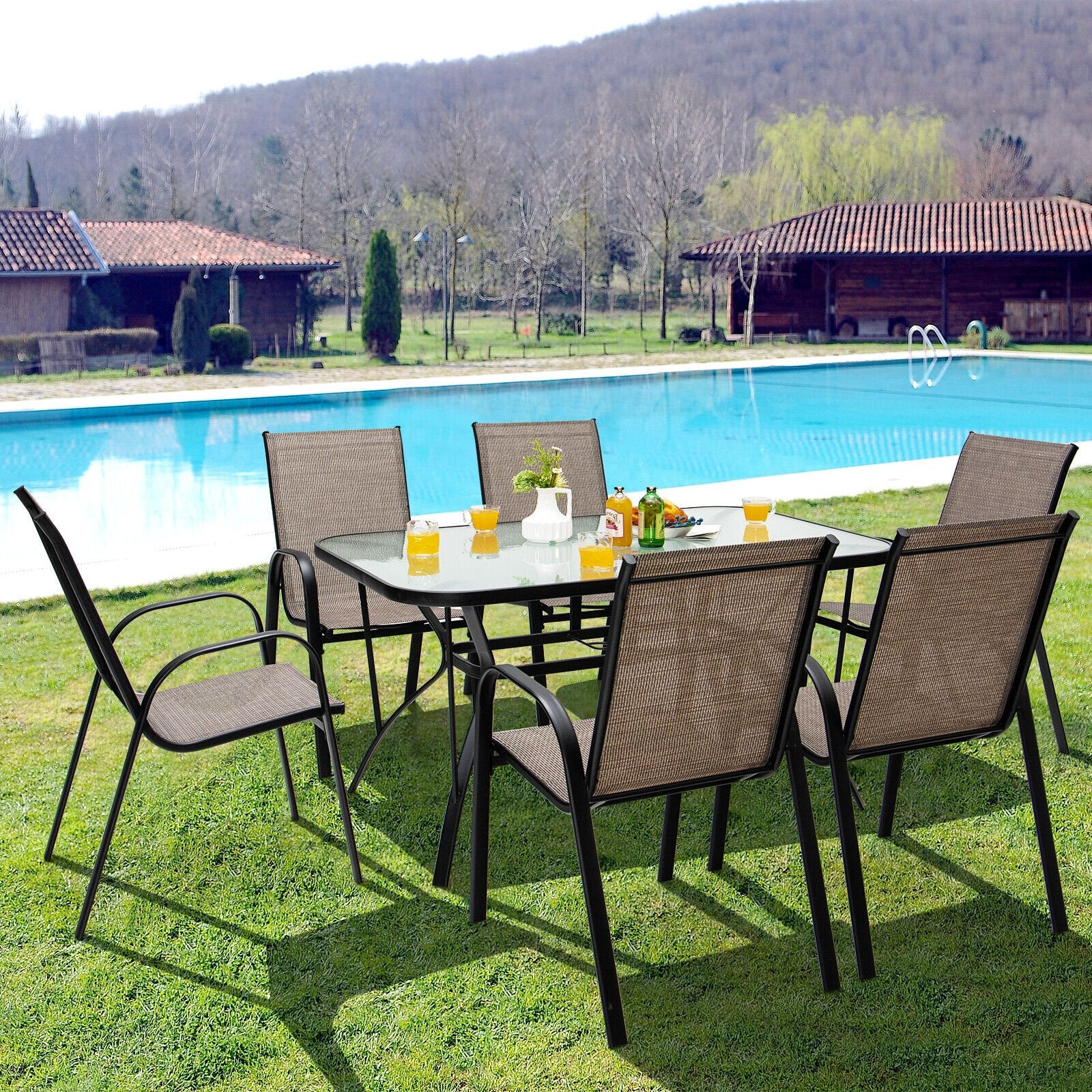 55 x 35 Inch Patio Dining Rectangle Tempered Glass Table with Umbrella Hole, Transparent - Gallery Canada