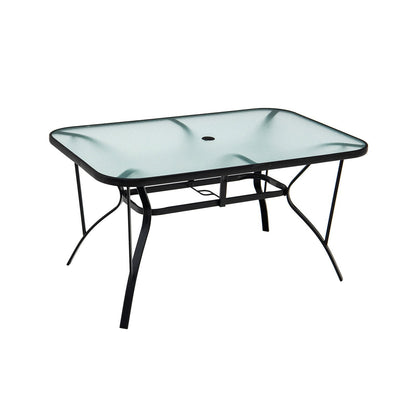 55 x 35 Inch Patio Dining Rectangle Tempered Glass Table with Umbrella Hole, Transparent - Gallery Canada